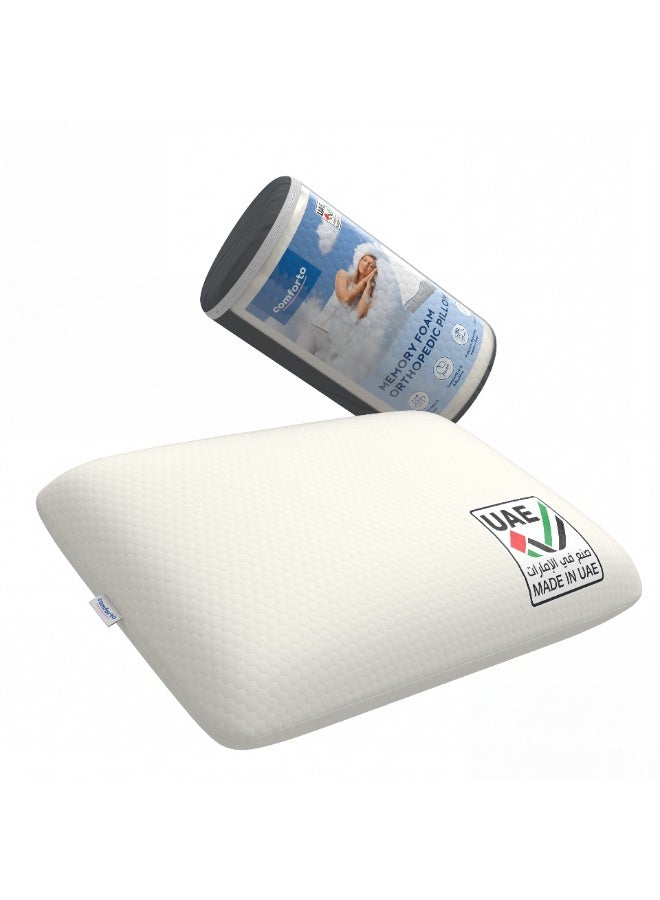 Comforto Classic White Memory Foam Pillow 60x40x13 cm Orthopedic Cervical Neck Pillow for Side and Back Sleepers Ergonomic Bed Pillow for Neck Pain Relief - Image 1